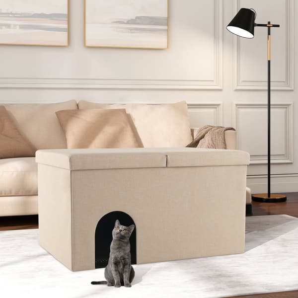 Kissanhiekkalaatikon kotelo, 35,5x20x20 tuumaa, beige/harmaa