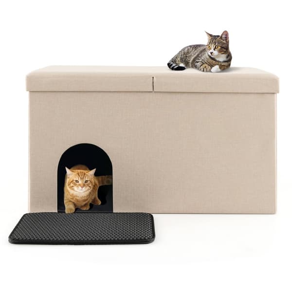 Kissanhiekkalaatikon kotelo, 35,5x20x20 tuumaa, beige/harmaa