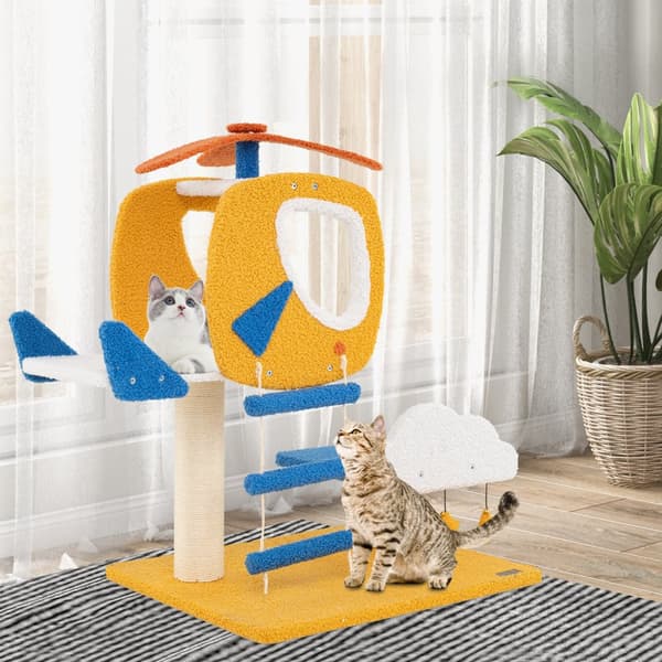 Katte træ, 23x19x30 tommer, Blå Hvid Gul