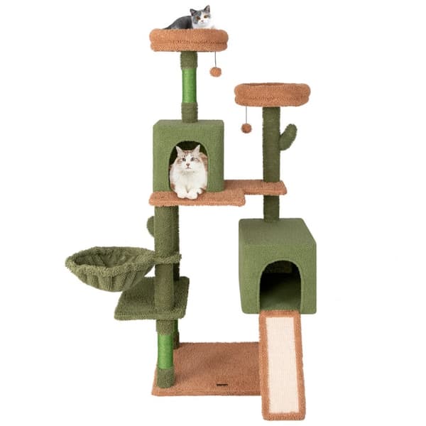 Kattträd, 160cm Kaktus Kattträd Multinivå Katttorn med Sisal Repklotsar, 160 cm, Grön