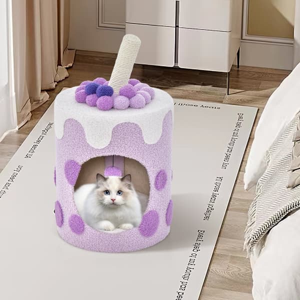 Katte Trætårn, 16x16x27 tommer, Lilla og Hvid