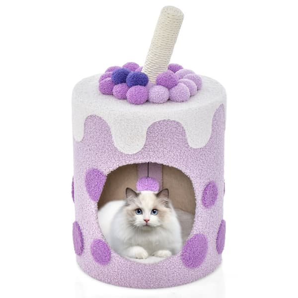 Katte Trætårn, 16x16x27 tommer, Lilla og Hvid