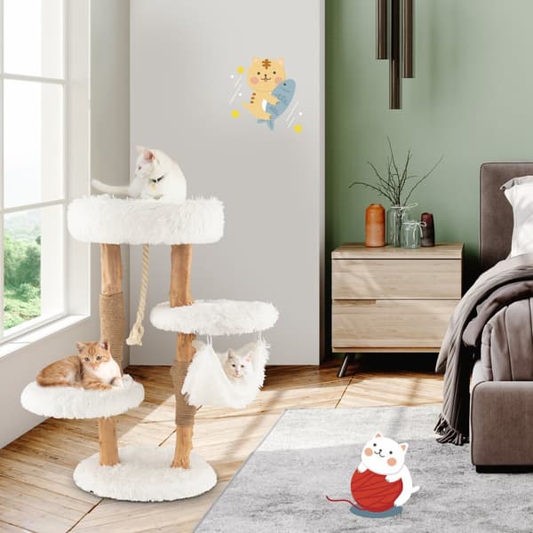 Katte tårn, 16.5x16.5x34 tommer, Naturhvid