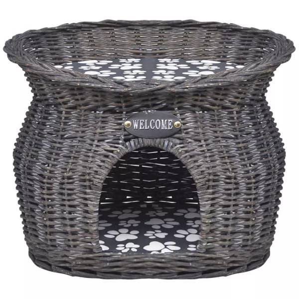 vidaXL Kattkoja i flätad pil med dyna
