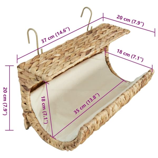 vidaXL Kattsäng med dyna vattenhyacint 35x18x18 cm