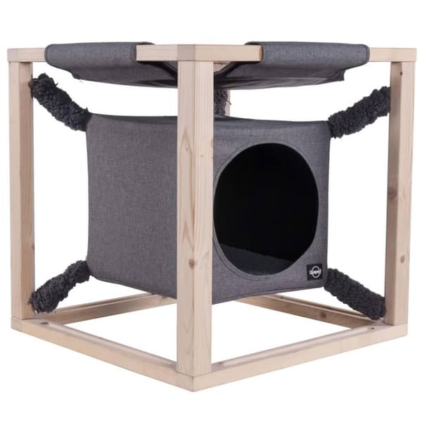 Quapas! katteseng med hængekøje Catcube str. M 54x54x54 cm grå