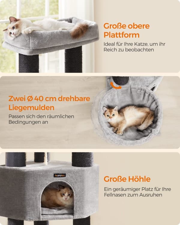Feandrea Cat Tree til store katte, Heavy Duty Cat Tower, 9 kradsestolper, grå og sort