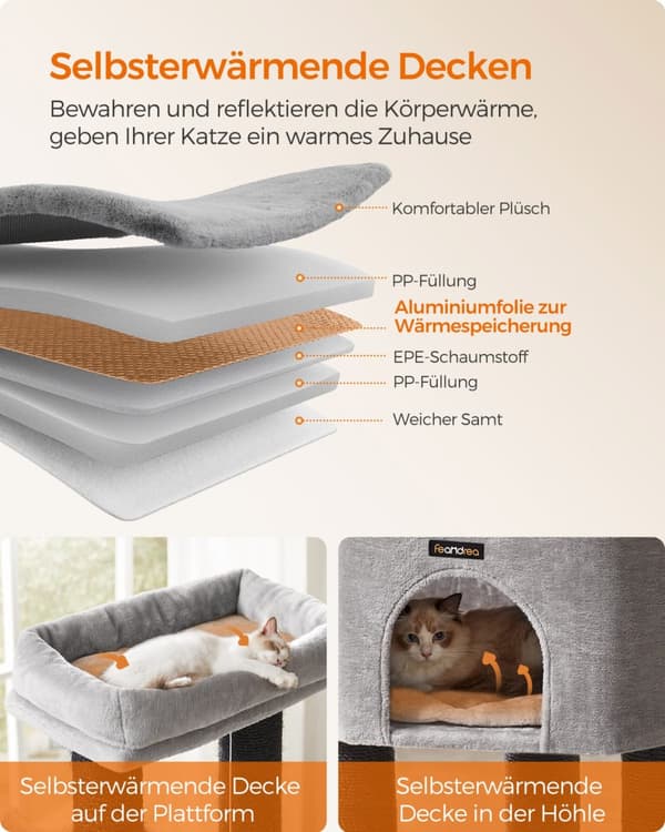 Feandrea Cat Tree til store katte, Heavy Duty Cat Tower, 9 kradsestolper, grå og sort