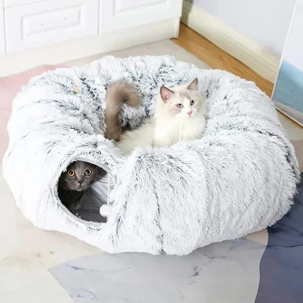 Katt Peekaboo Grotta, Multifunktionell Säng och Tunnel, Mysig Plyschdesign, Bärbar och Fällbar