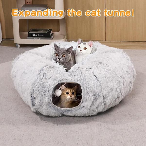 Katt Peekaboo Grotta, Multifunktionell Säng och Tunnel, Mysig Plyschdesign, Bärbar och Fällbar