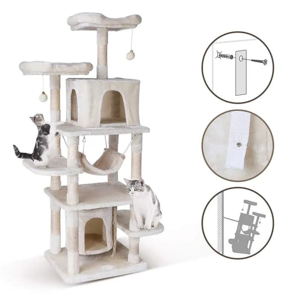 Katttorn, Rymligt Multinivådesign, Hållbara Klöspelare,Beige