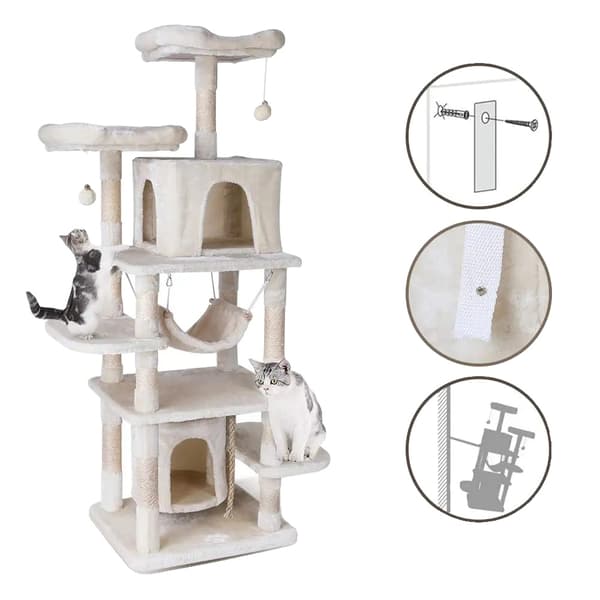 Katttorn, Rymligt Multinivådesign, Hållbara Klöspelare,Beige
