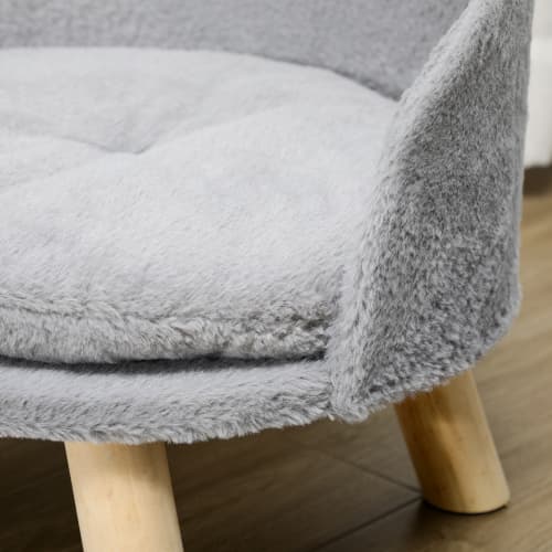 PawHut Hundbädd Kattbädd Hundsoffa med halkfria träfötter och kudde, grå 40,5x40,5x33cm för inomhusbruk