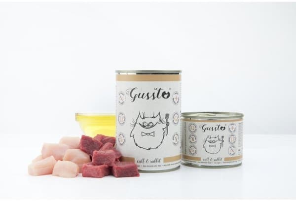 GUSSTO konserverat kattfoder med kalvkött och kanin Färsk kalv Kanin 400g