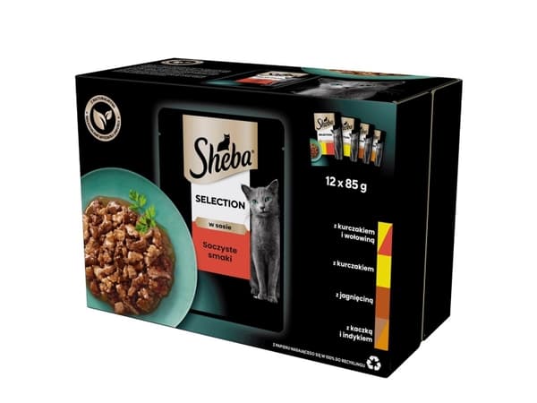 Sheba 3065890095939, Voksen, Storfekjøtt, Kylling, And, Lam, Kalkun, 85 g