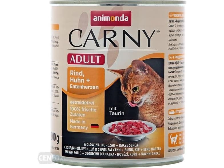 animonda Carny 4017721837347, Adult (animal), Alla raser, Nötkött, Kyckling, Anka, Hjärta, 800 g