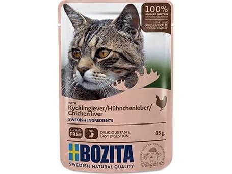 Bozita Kjøttbiter i gelé med kyllinglever - pose til katter - 85g