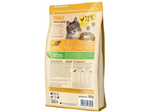 Happy Cat Minkas Hairball Control, Adult, Fjäderfä, 4kg, Smakfritt foder, Antioxidanter ingår