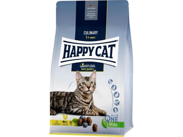 Happy Cat Culinary Farm Poultry, torrfoder, för vuxna katter, fjäderfä, 10 kg, påse