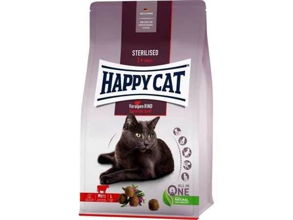 Happy Cat Sterilized Bavarian Beef, tørrfôr, for steriliserte katter, Bavarian Beef, 10 kg, pose