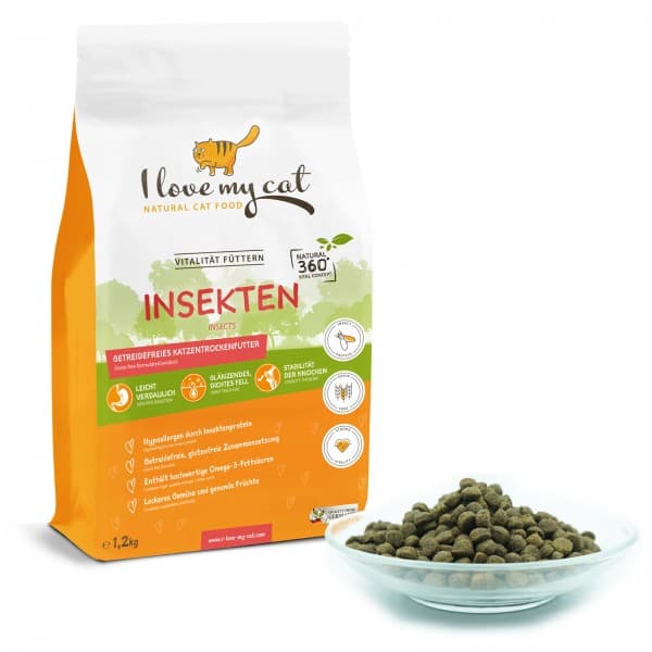 Tørrmat for katter med insektprotein fra Jeg elsker katten min - 1,2 kg