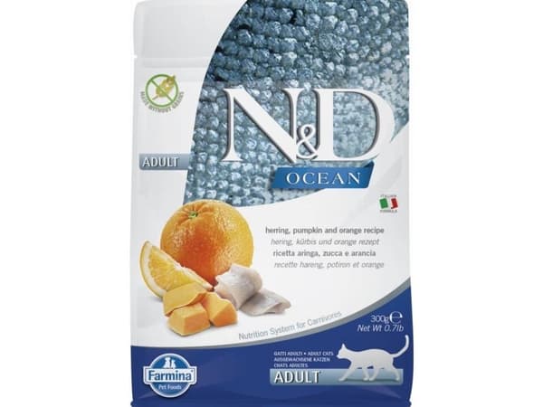 FARMINA N&amp;D Ocean Cat Herring, Pumpkin and Orange Adult - torrfoder för kattungar - 300 g