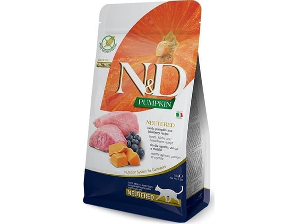 Tørt kattefoder - FARMINA N&D CAT PUMPKIN LAMB&BLUEBERRY ADULT 300g