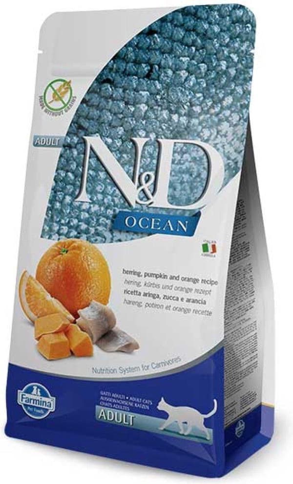 FARMINA N&D Ocean Cat Sild, græskar og appelsin voksen - tør kattefoder - 300 g