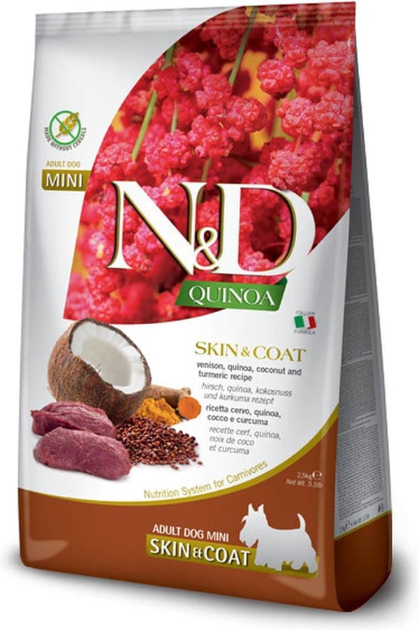 FARMINA N&D QUINOA HUNDESKYD & pels, HYLDYT, KOKOSVOKSEN MINI 800g