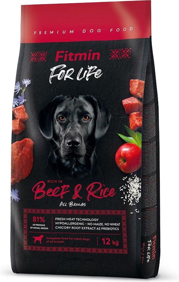 FITMIN Dog for life Beef & Rice - koiran kuivaruoka - 12 kg
