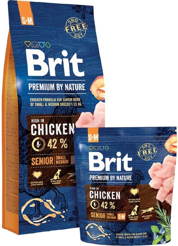 Brit Premium by Nature Senior S+M, Äpple, Kyckling, Majs-torrfoder för vuxna hundar av medelstora raser 15 kg