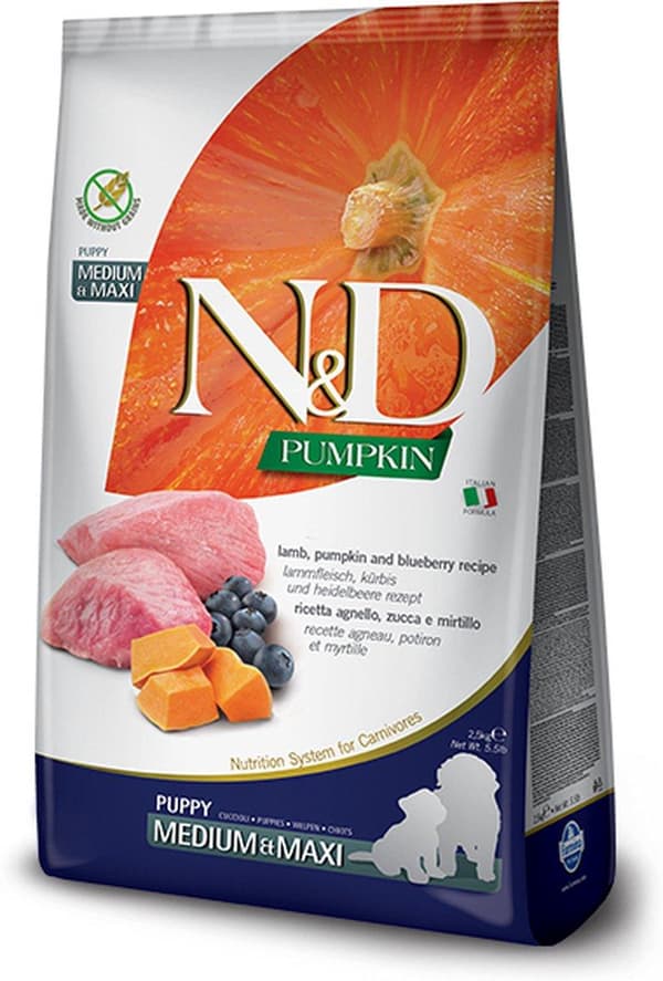 FARMINA N&D GF GÆRSKÆR HUND LAM&BLÅBÆR HVALP MEDIUM/MAXI 12 kg