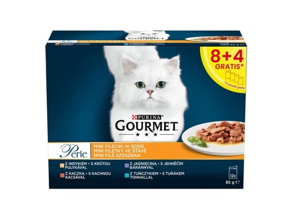 PURINA Gourmet Perle Ankka, kalkkuna, lammas, tonnikala - märkäruoka kissoille - 12x85g