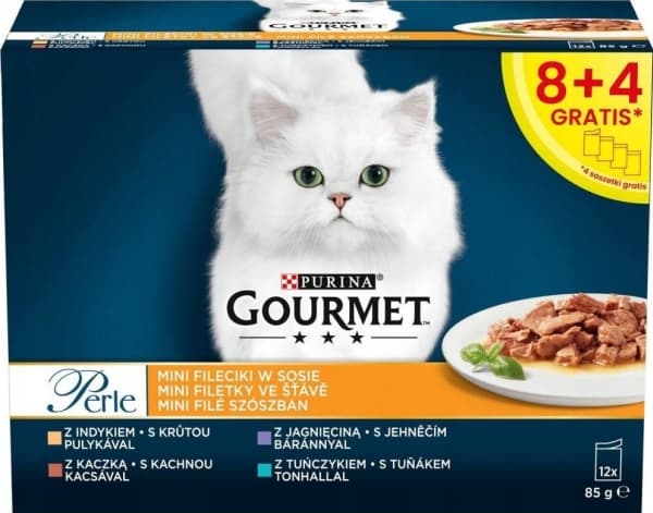 PURINA Gourmet Perle Ankka, kalkkuna, lammas, tonnikala - märkäruoka kissoille - 12x85g