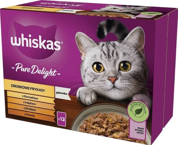 WHISKAS Pure Delight Siipikarja, ankka, kalkkuna, kalkkuna, kana - märkäruoka kissoille - 12x85g