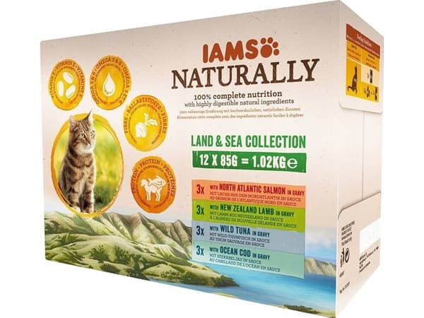 IAMS IAMS Naturlig Voksen sjø- og kjøttsmaker 12x85g kat