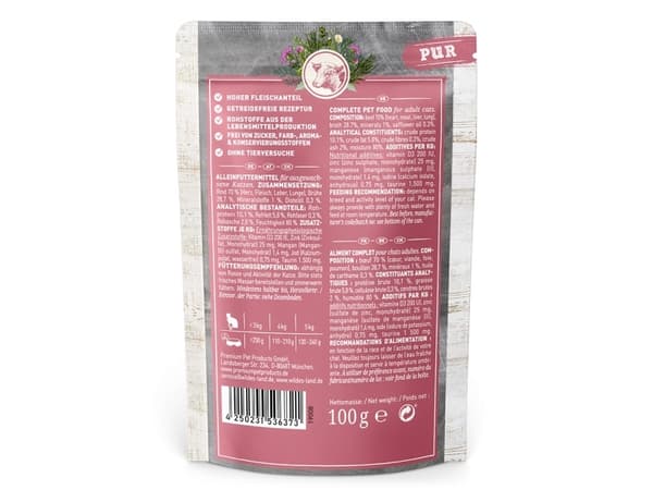 Wildes Land HE58255, Vuxen, Biff, 100 g, Spannmålsfri, Smakfri mat