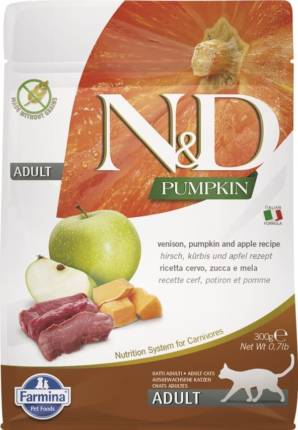 FARMINA N&amp;D Pumpkin Cat Hjortkött och äpple Vuxen - torr kattmat - 300 g