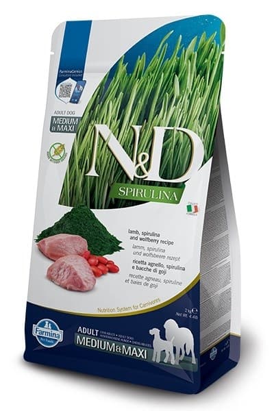 FARMINA N&amp;D Spirulina Lam Voksen MED/MAXI - tørfoder til hunde - 7 kg