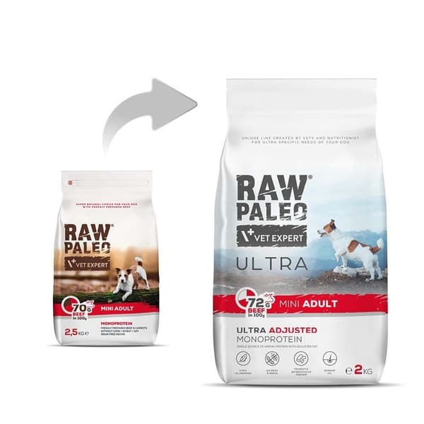 RAW PALEO Ultra Mini Adult Oksekød - tørt hundefoder - 2 kg