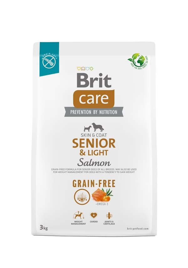 Tørfoder til ældre hunde, alle racer (over 7 år) Brit Care Dog Kornfri Senior & Light Salmon 3 kg