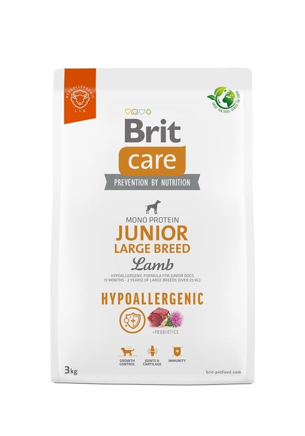 BRIT Care Hypoallergenic Junior Large Breed Lam - tørfoder til hunde - 3 kg