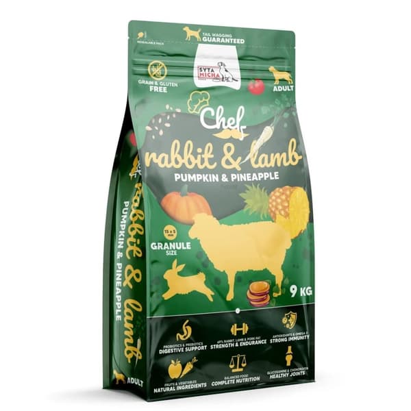 SYTA MICHA Chef Rabbit, lamm med pumpa och ananas - torr hundmat - 9 kg