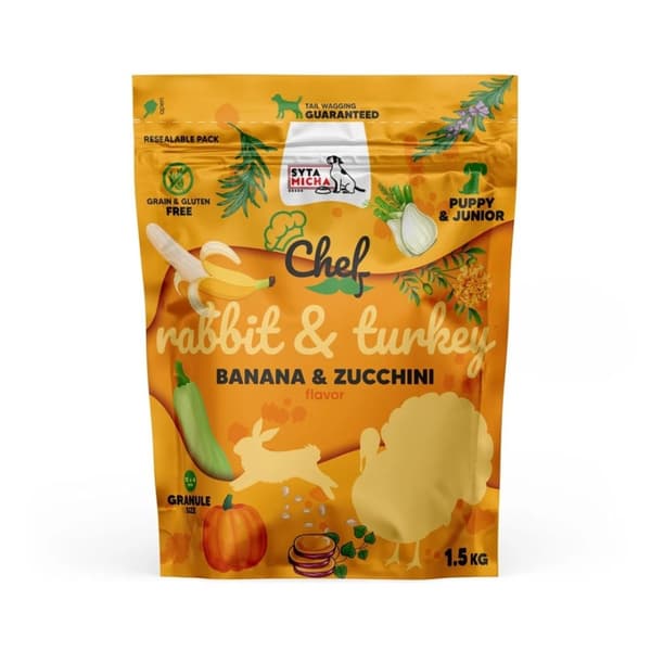 SYTA MICHA Chef kanin med kalkun junior - tør hundefoder - 1,5 kg