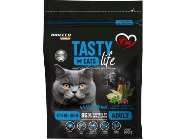 Biofeed BIOFEED TASTY CATS LIFE STERILISED WITH SALMON 600G