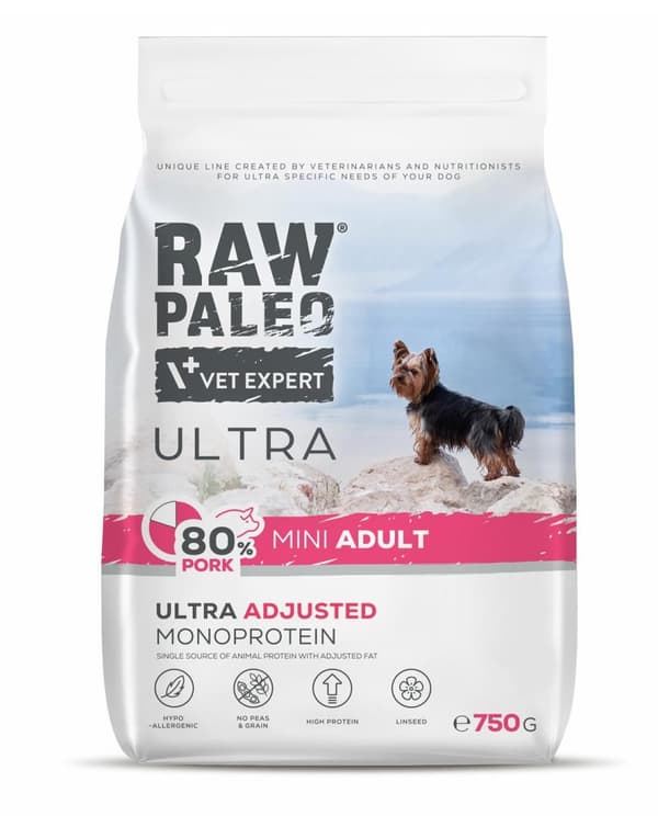 RAW PALEO Ultra Pork Mini Adult - kuiva koiranruoka - 750g