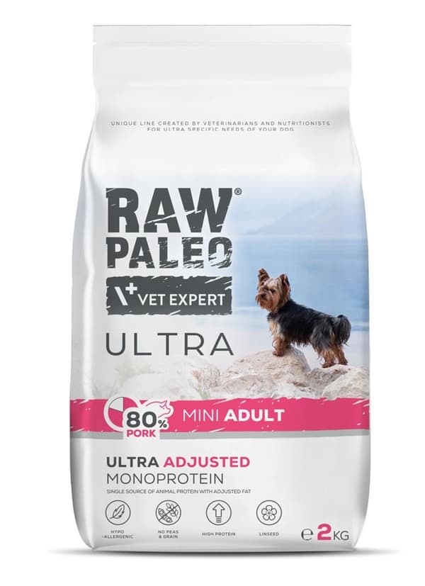 RAW PALEO Ultra Pork Mini Adult - torrfoder för hundar - 2 kg