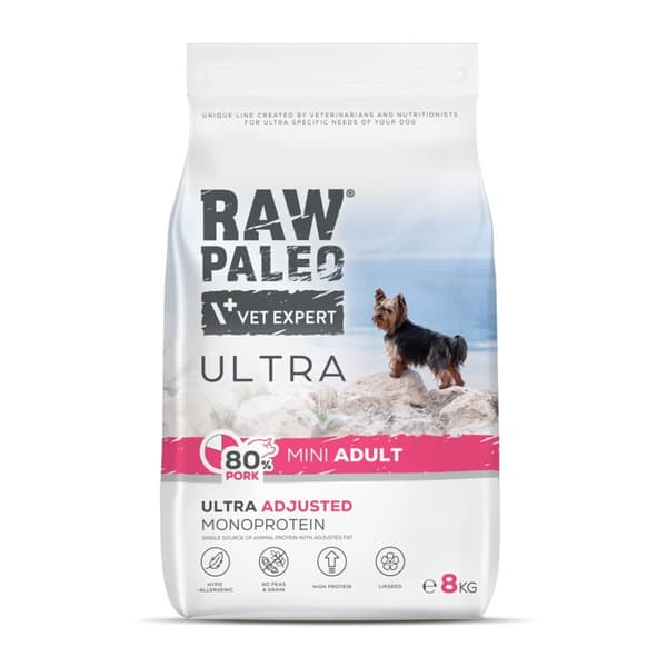 RAW PALEO Ultra Pork Mini Adult - torrfoder för hundar - 8 kg
