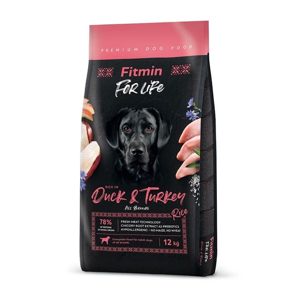 FITMIN Dog For Life Ankka ja kalkkuna - kuiva koiranruoka - 12 kg