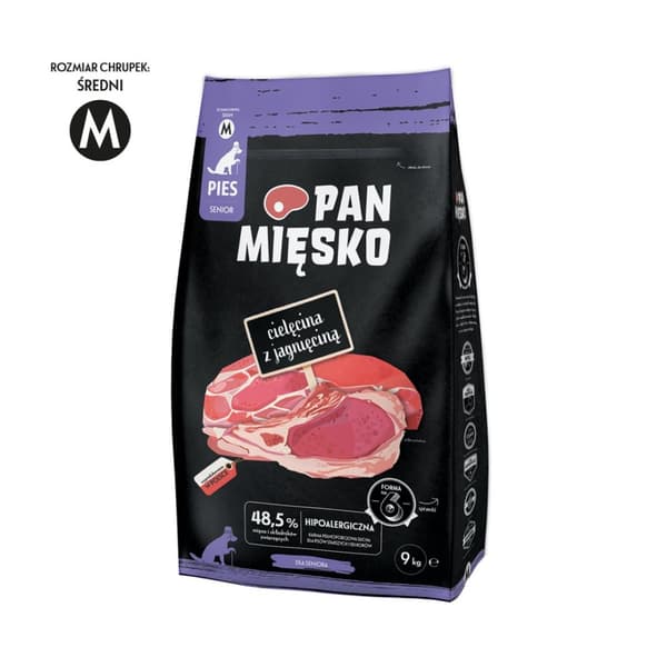 PAN MEAT Vasikanliha ja lammas Senior Crunchy M - Kuiva koiranruoka - 9 kg